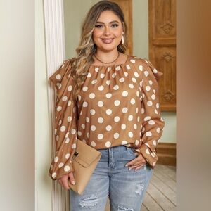 Plus Size Polka Dot Long Sleeve Blouse